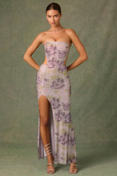 Embellished Cut-Out Fishtail Maxi Dress in Lilac Hotfix