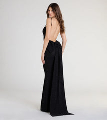 Gwendolyn Glitter Knit Bow-Back Mermaid Dress