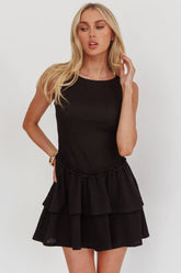 Swing It Double Layer Hem Mini Dress Black
